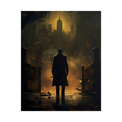 Urban Fantasy Detective: Moody City Skyline Reflection - Poster