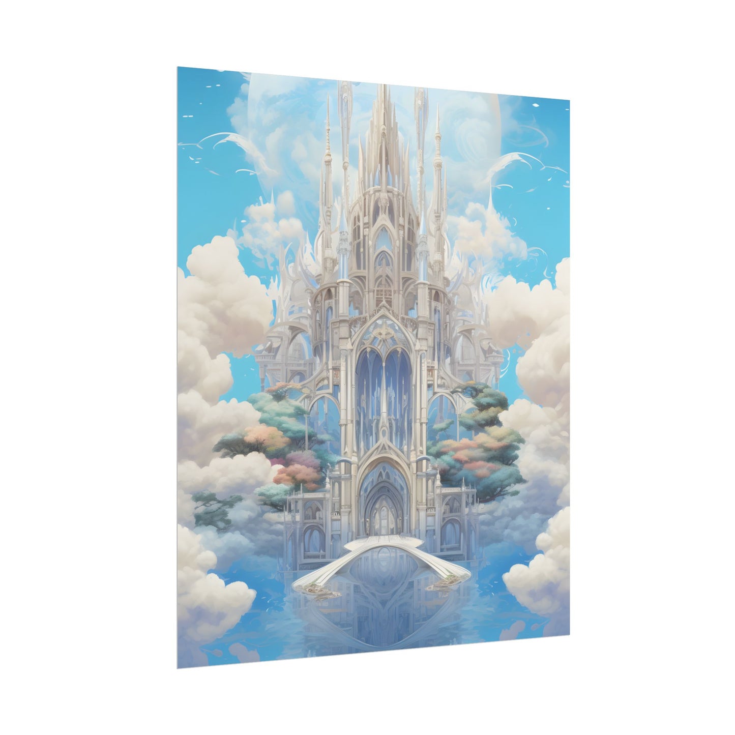 Floating City in Celestial Clouds: Fantasy Artwork - Poster