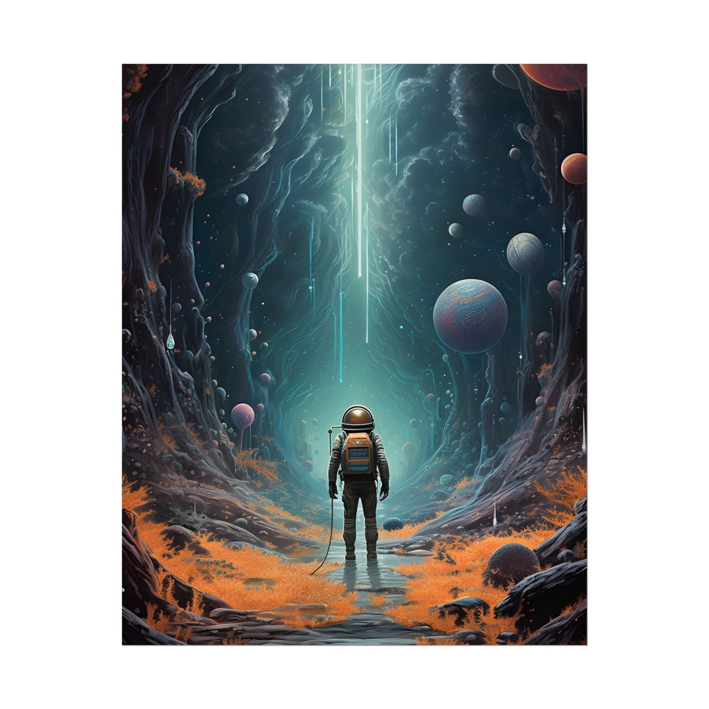 Futuristic Explorer: Sci-Fi Wilderness Encounter Digital Art - Poster