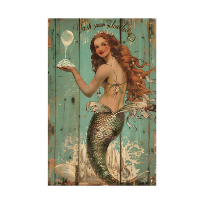 Whimsical Vintage Mermaid: A Soap Bubble Serenade - Poster