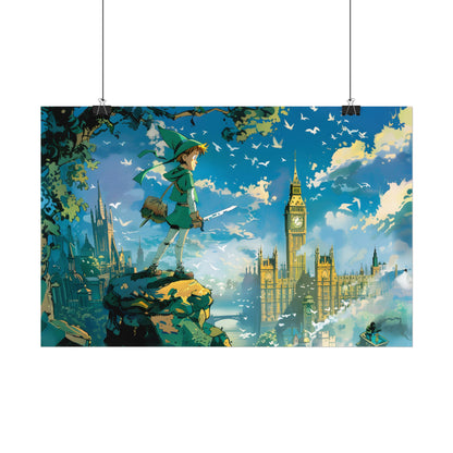 Whimsical Boy in Green: Colorful Illustration Artwork - Poster