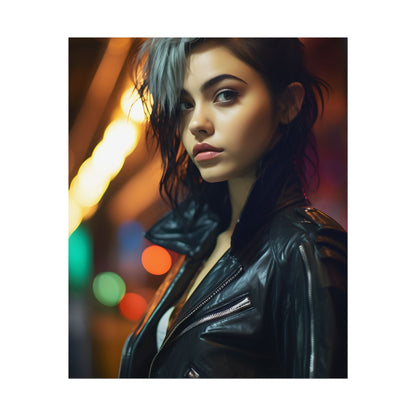 Vibrant Digital Art Print: Teenage Cyberpunk Close-Up - Poster