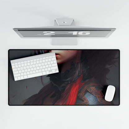 Vibrant Red Hair Female Portrait: Elegant Black Dress - Desk Mat