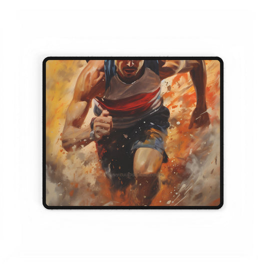 Passionate Athlete in Motion: Determined Sports Art - Desk Mat