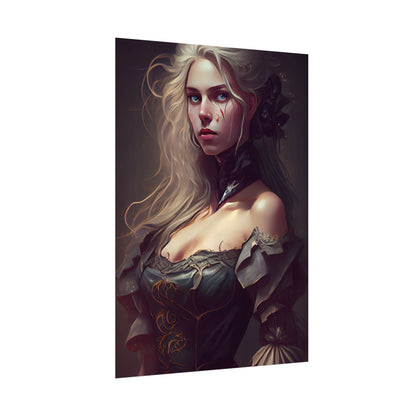Blonde Female Portrait in a Dress: Stunning Artwork - Poster