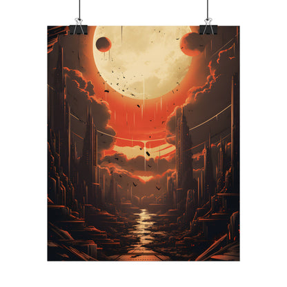 Cyberpunk Night Cityscape: Neon Lights Digital Artwork - Poster