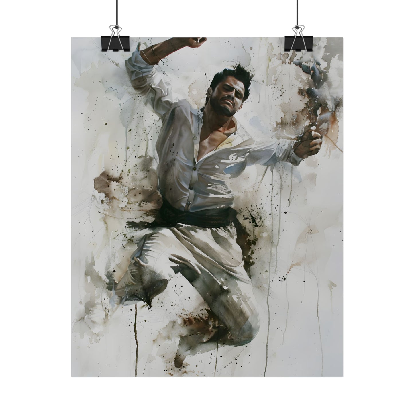 Watercolor Artwork: Man Dancing in Dynamic Movement - Poster