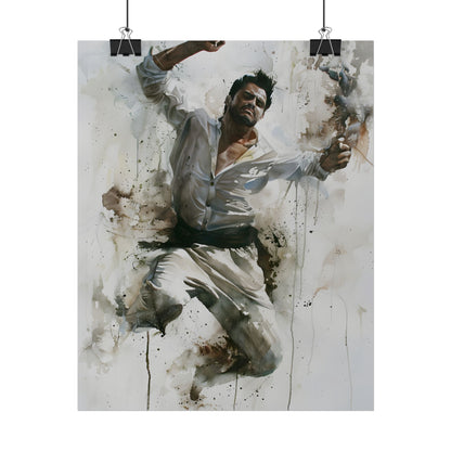Watercolor Artwork: Man Dancing in Dynamic Movement - Poster