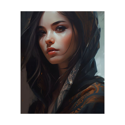 Dark Hair Woman: Colorful Portrait Digital Artwork - Poster