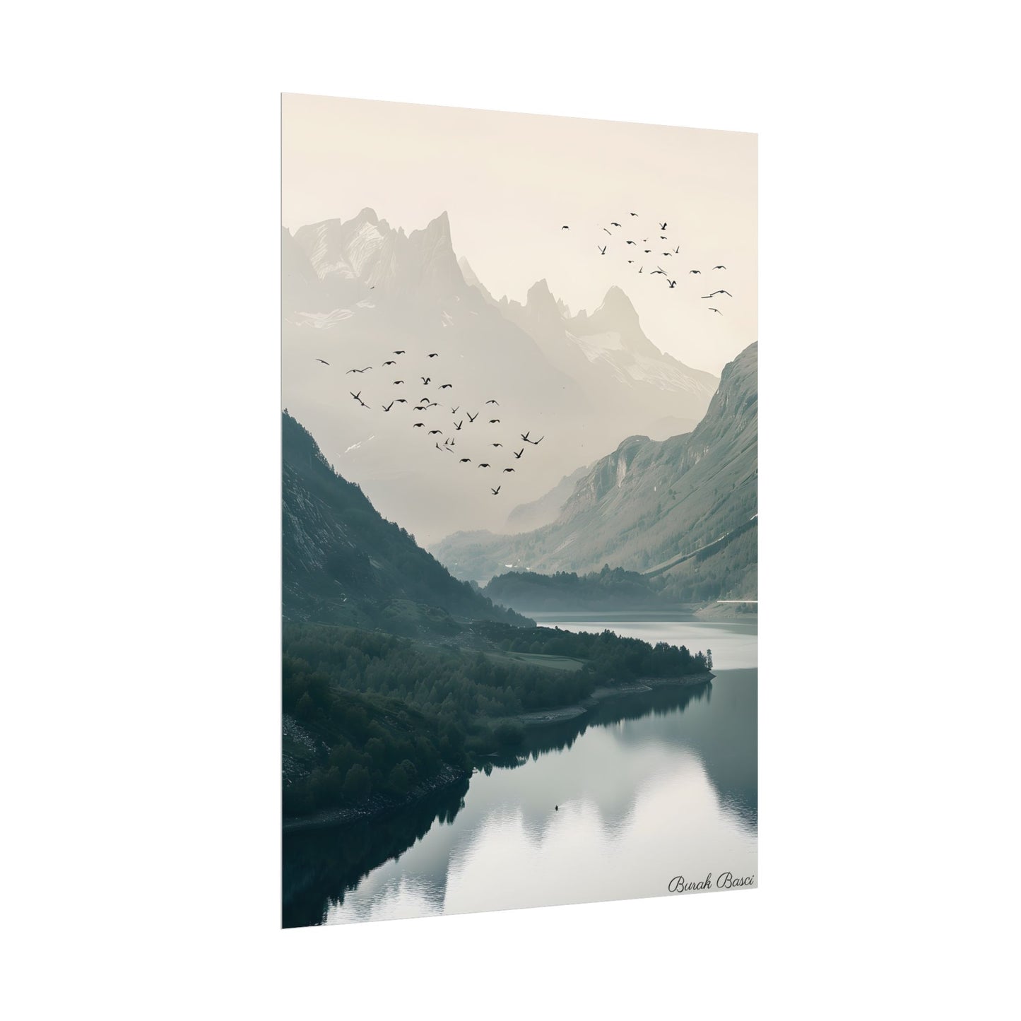 Serene Mountain Lake: A Peaceful Nature Artwork - Poster
