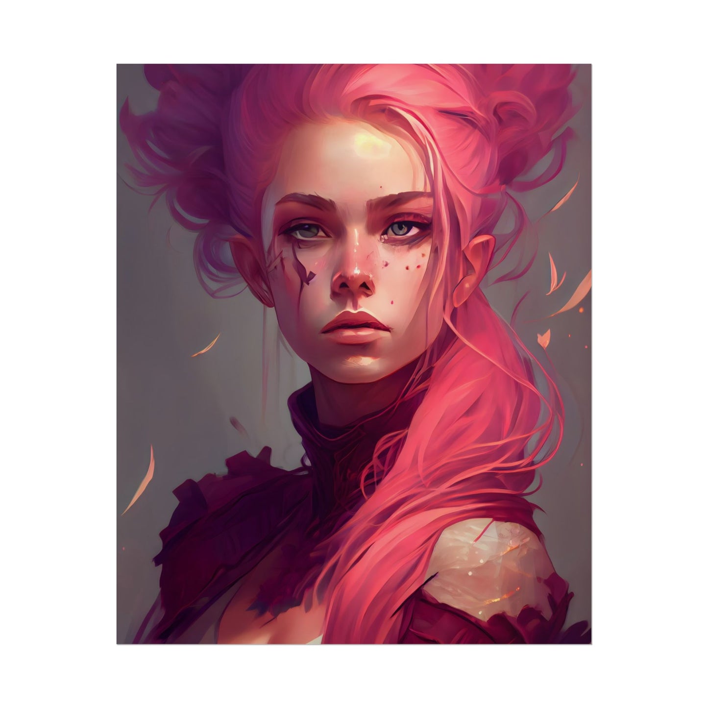 Enigmatic Portrait: Pink Hair in Darkness - Poster