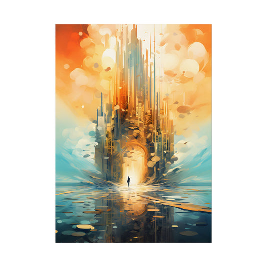 Cyberpunk Dreamscape: Dark Digital Artwork with Luminescent Entity - Poster