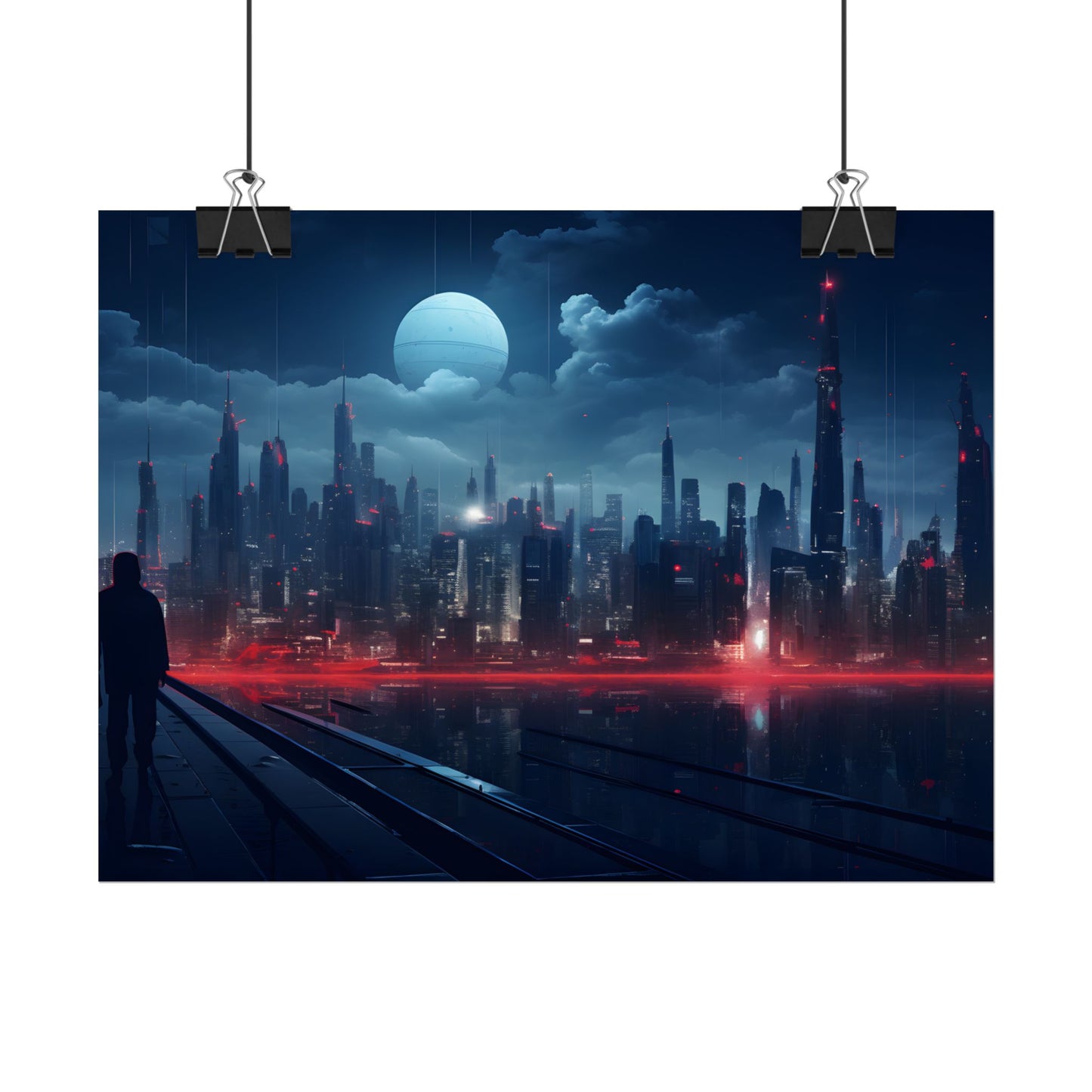 Melancholic Night: A Solo Figure in Cyberpunk Cityscape - Poster