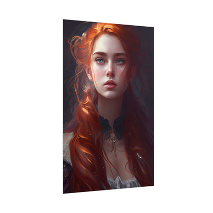 Elegant Redhead Portrait: Female Artwork in Dress - Poster