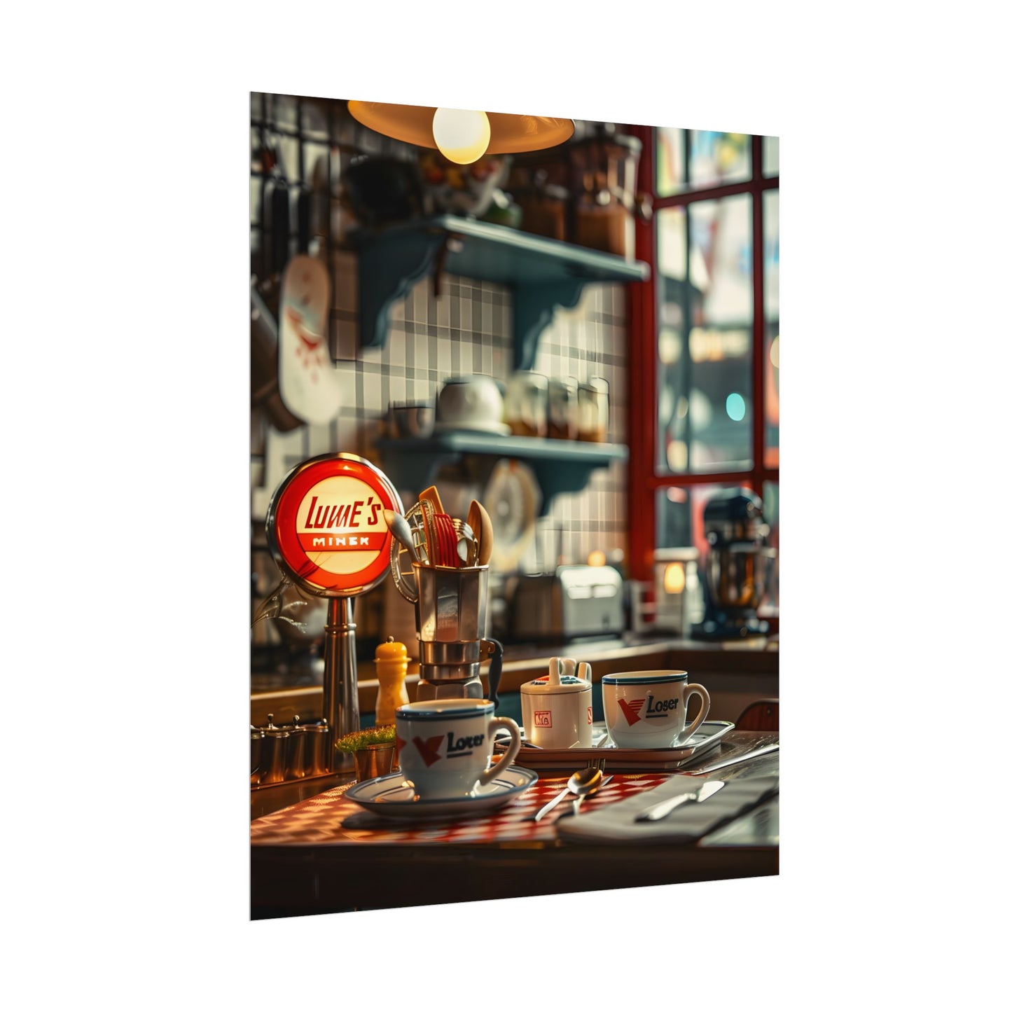 Retro Warmth: Cozy Lukes Diner Coffee Scene Art - Poster