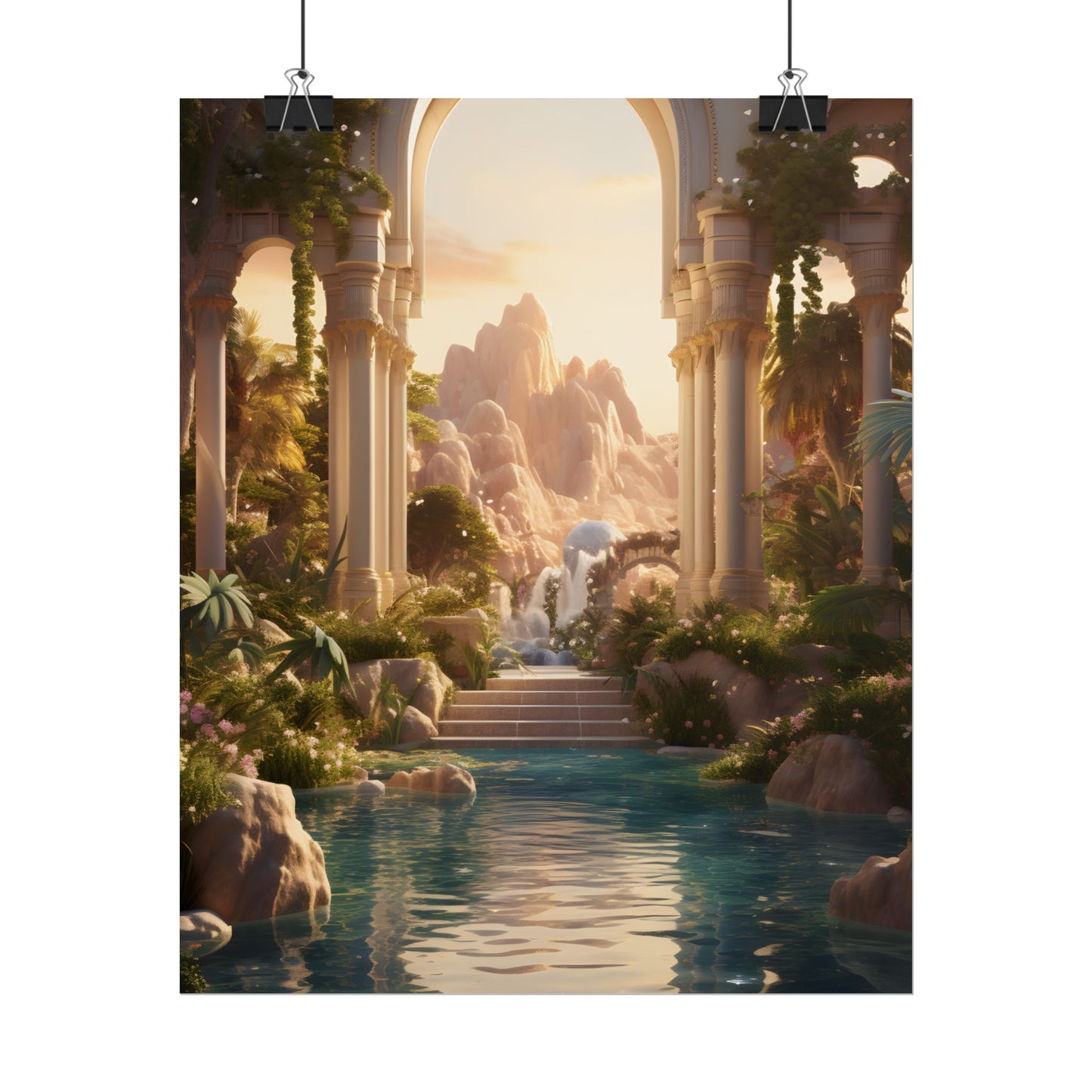 Desert Oasis: Arabian Nights-Inspired Artwork at Golden Hour - Poster