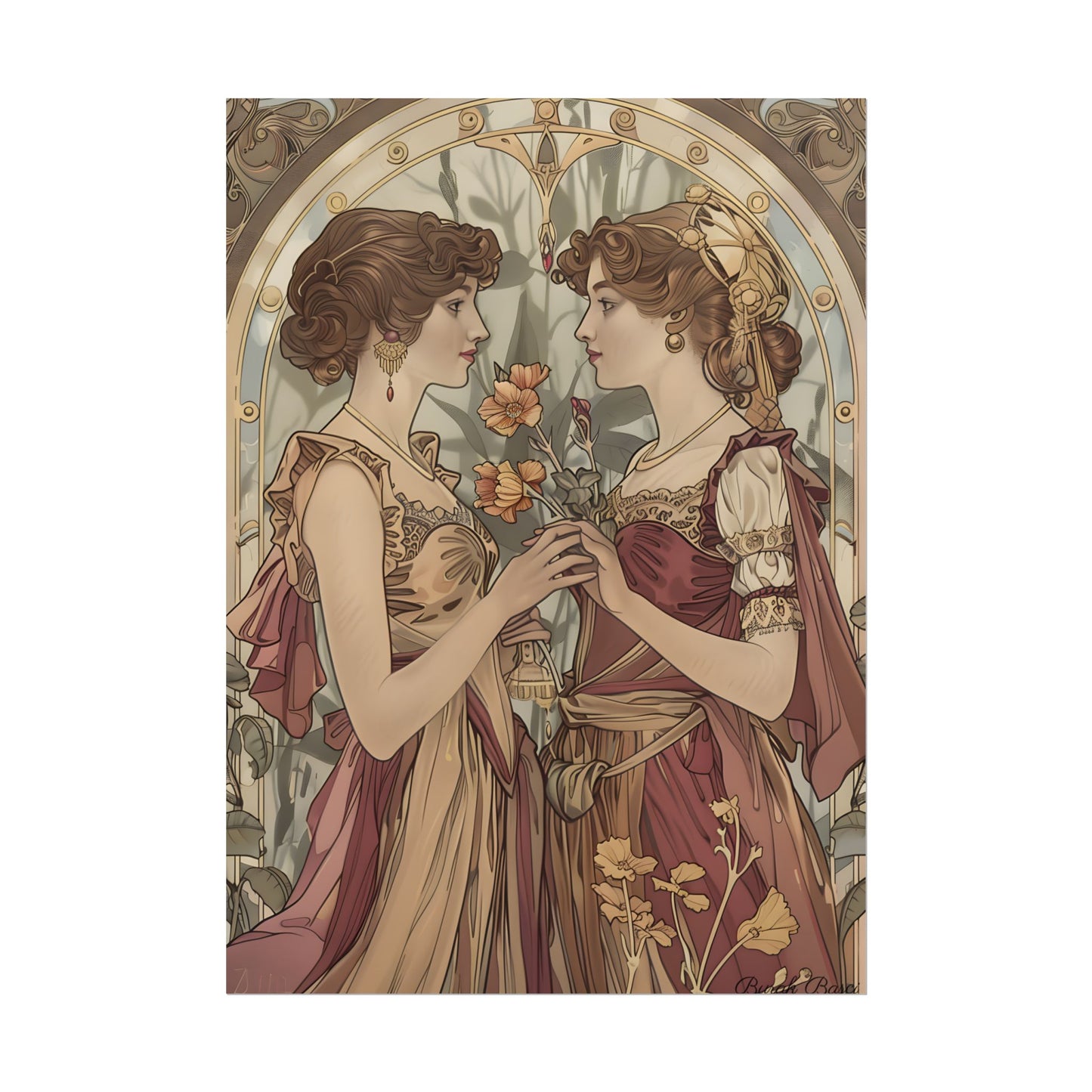 Middle Eastern Floral Beauty: Traditional Attire Digital Art - Poster