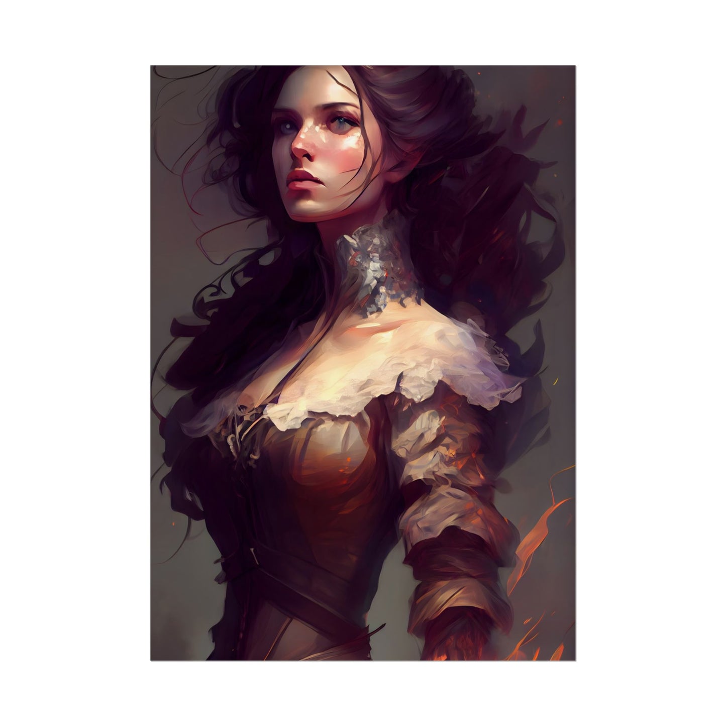 Lovely Brown Hair Portrait: Stunning Female Art - Poster