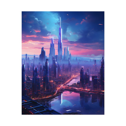 Cyberpunk Dystopia: Futuristic Cityscape Digital Art - Poster