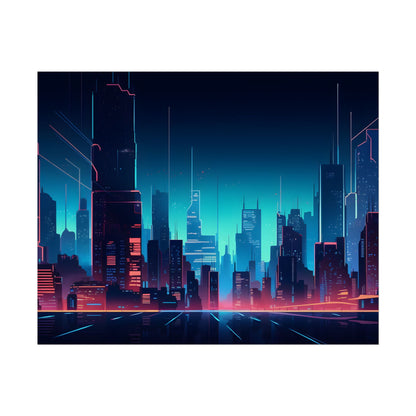 Melancholic Night Cyberpunk Cityscape: Neon Dreams Digital Art - Poster