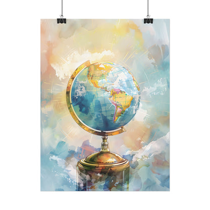Vintage-Style Globe: World Map with Iconic Features - Poster