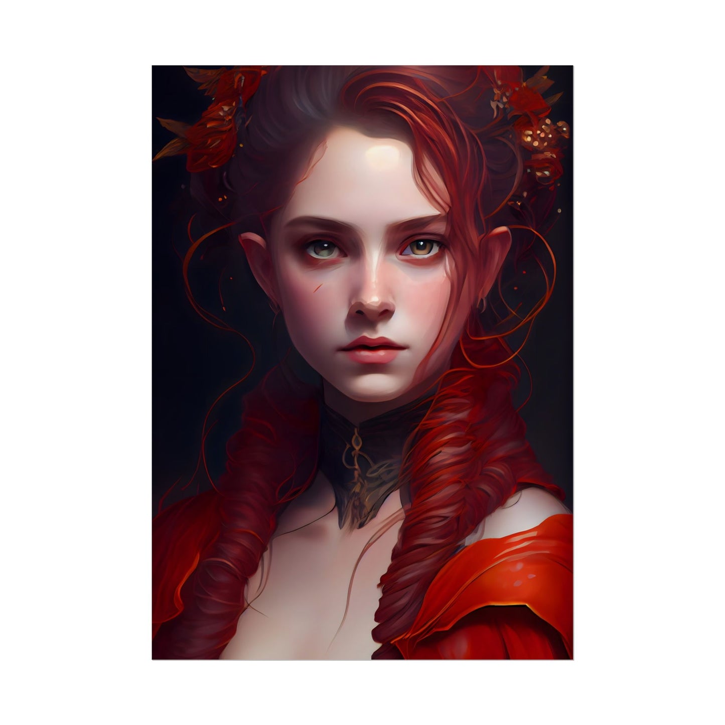 Redhead Portrait: Vibrant Dress Artwork - Poster