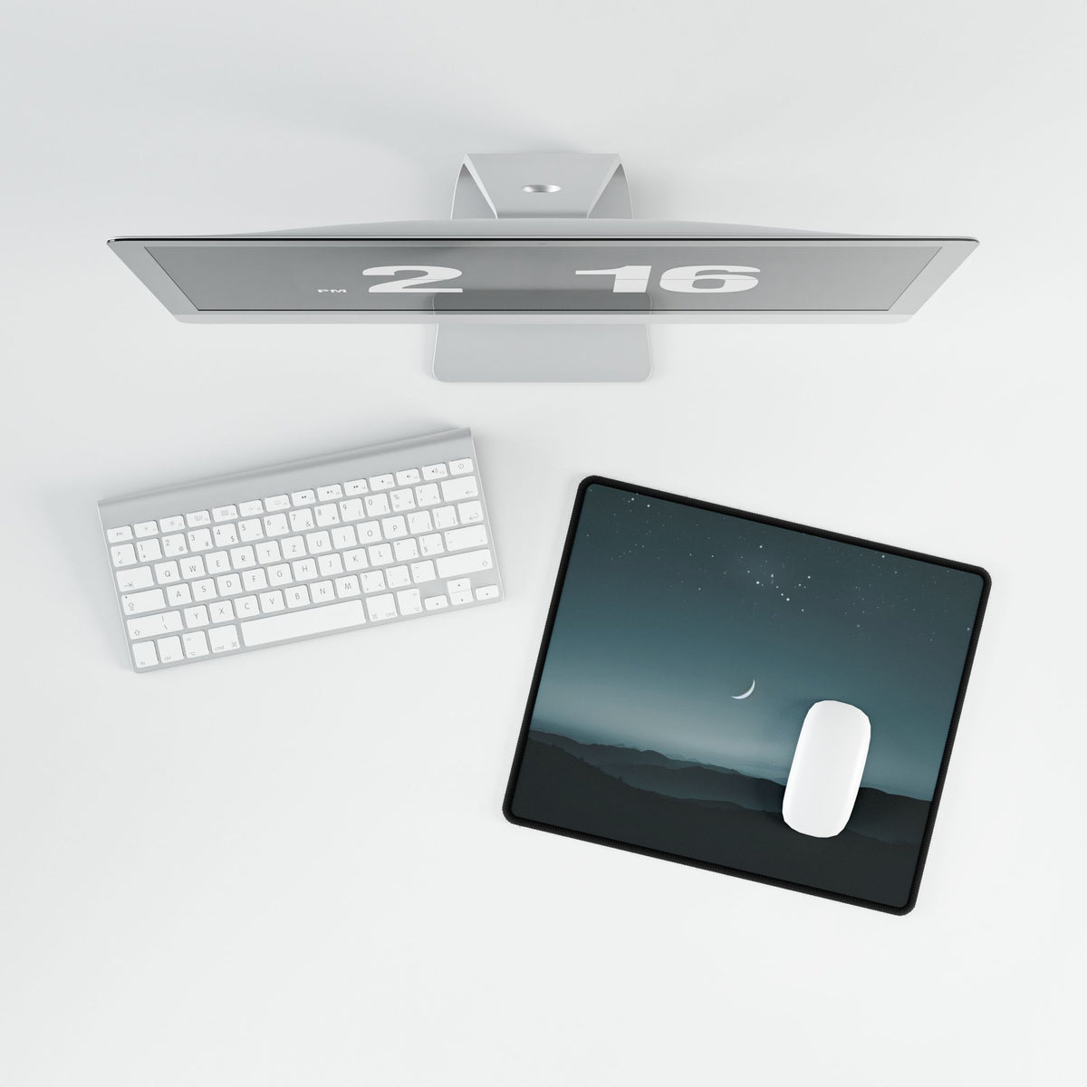 Minimalist Night Scene: Blue-Gray Sky Digital Art - Desk Mat