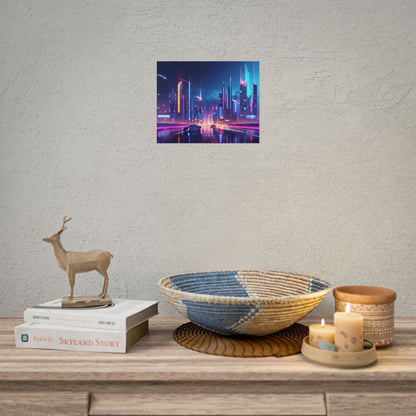 Futuristic City Glow: Neon Lights Digital Art - Poster
