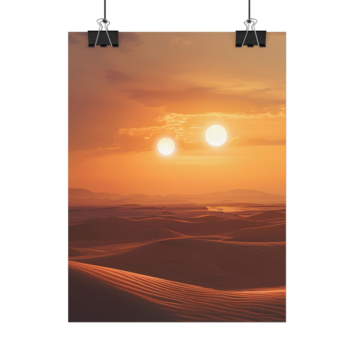 Serene Binary Sunset Artwork: A Peaceful Landscape - Poster