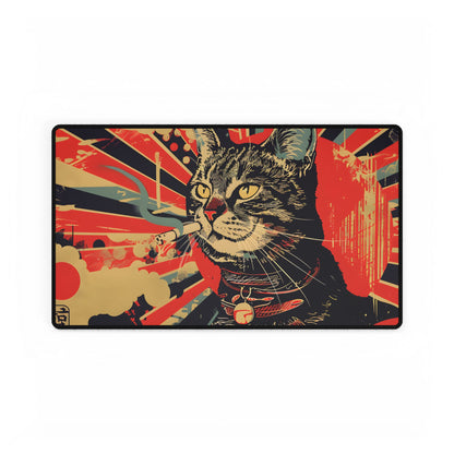 Whimsical Urban Wildlife: Cat Art in a Bolstered Setting - Desk Mat