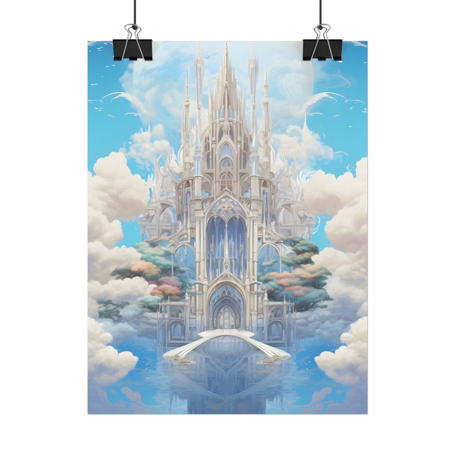 Floating City in Celestial Clouds: Fantasy Artwork - Poster