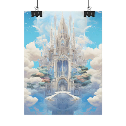 Floating City in Celestial Clouds: Fantasy Artwork - Poster
