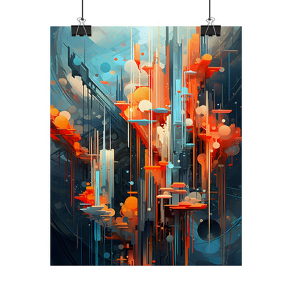Abstract Cyber Dreamscape: Vibrant Colors and Neon Lights Digital Art - Poster