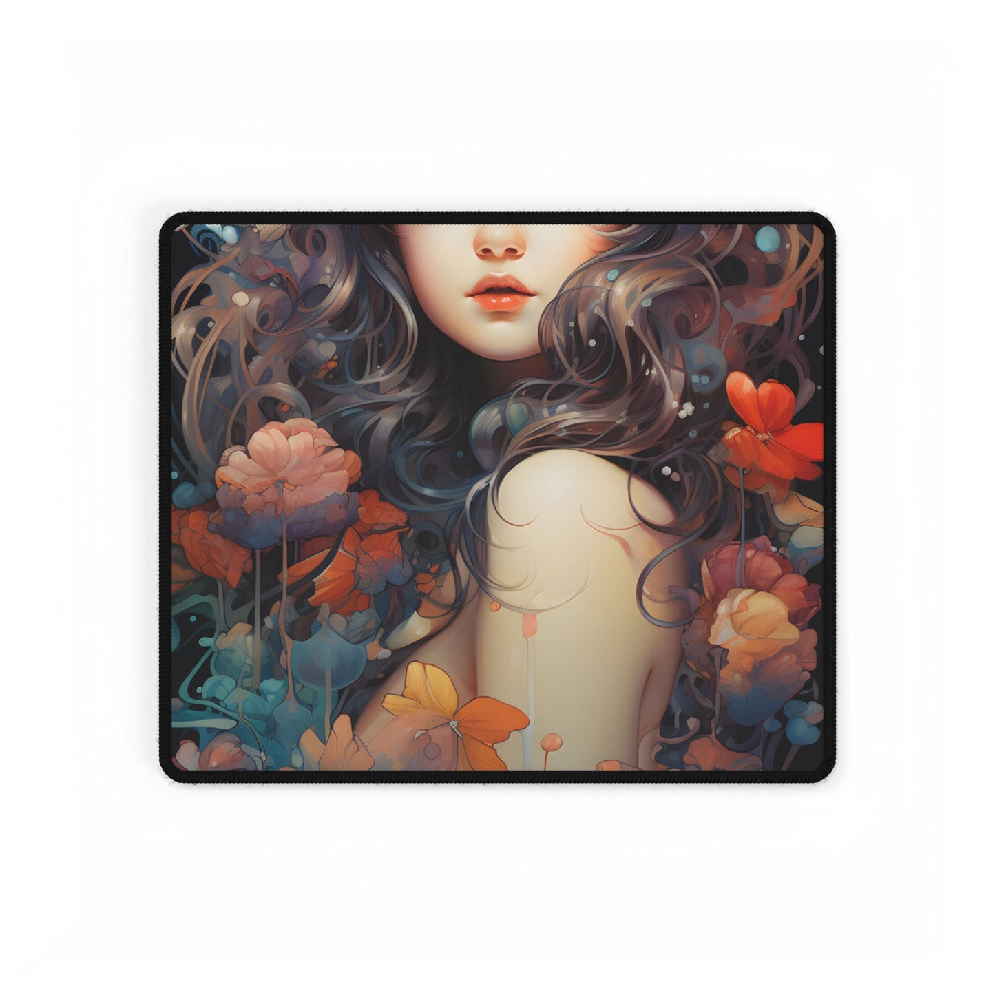 Peaceful River Garden: A Tranquil Landscape with Roses - Desk Mat