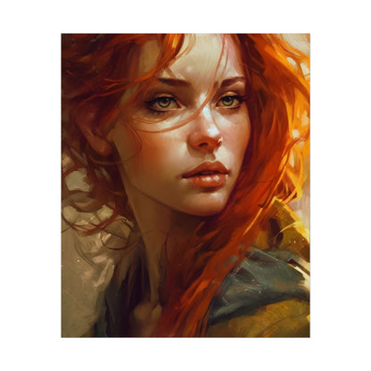 Elegant Redhead Portrait: Serious Female Artwork - Poster