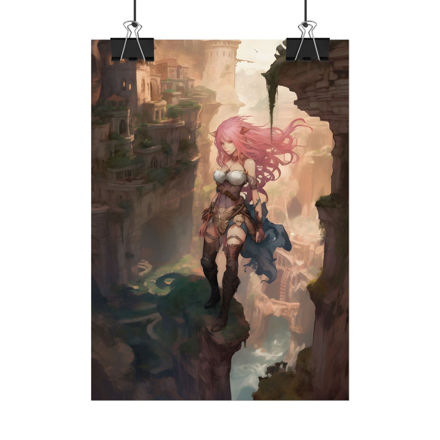 Dramatic Birds Eye View: Anime-Style Bird in Flight - Poster