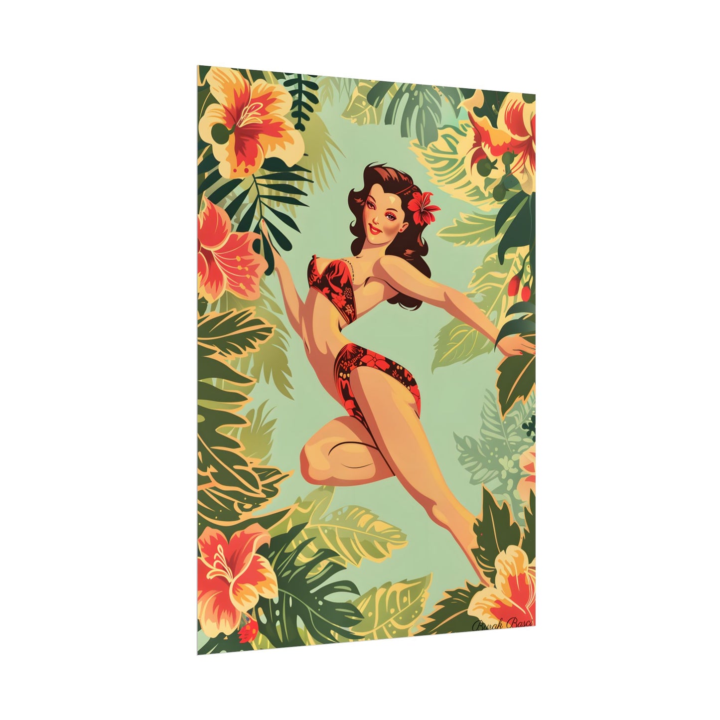 Vintage Retro Pin-Up Girl: Mid-Century Art Illustration - Poster