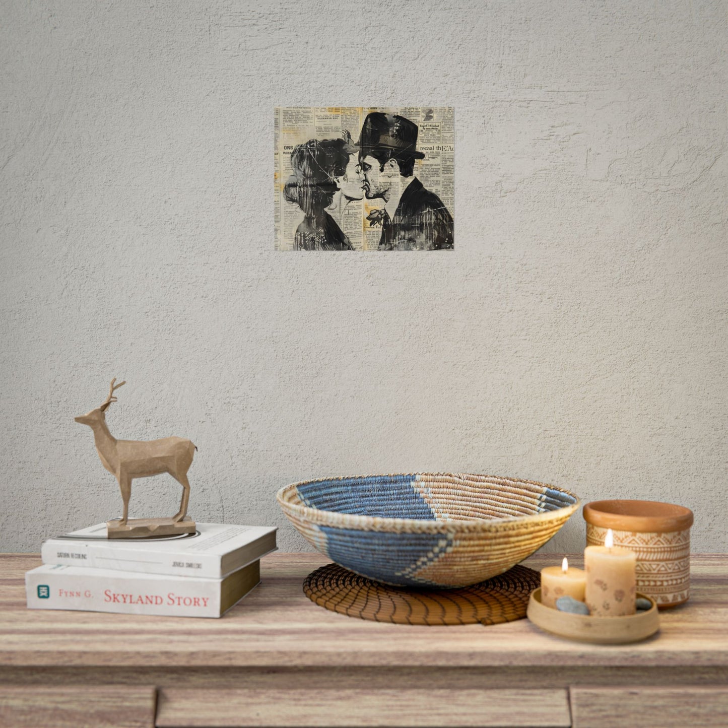 Vintage Romance Couples: Newsprint Artwork - Intimate Moments - Poster