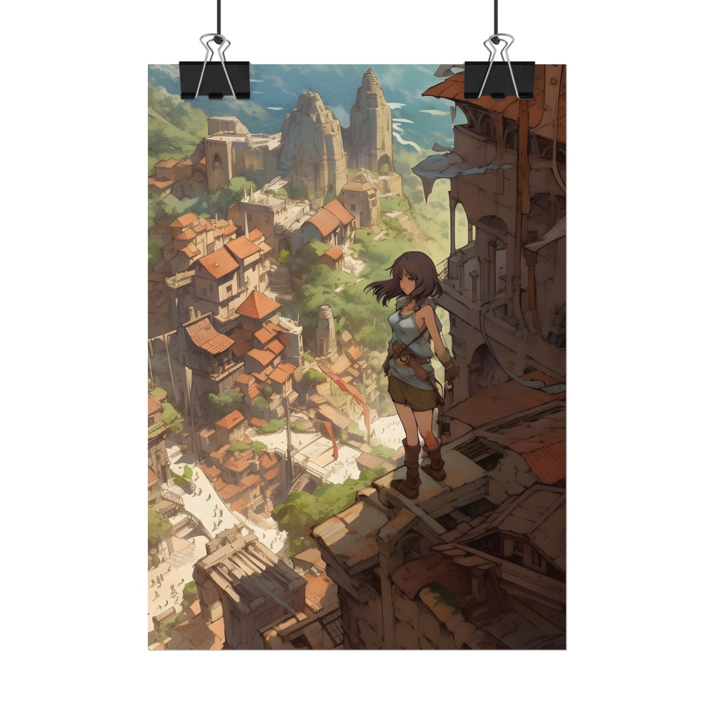 Dramatic Anime Feather: Bird's Eye View Illustration - Poster