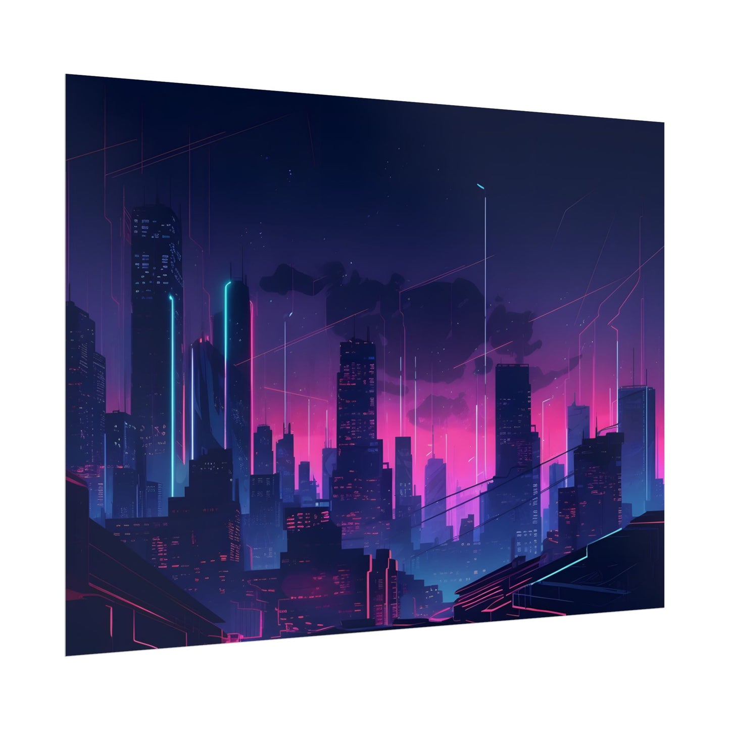 Melancholic Cyberpunk Cityscape: Nighttime Digital Art - Poster