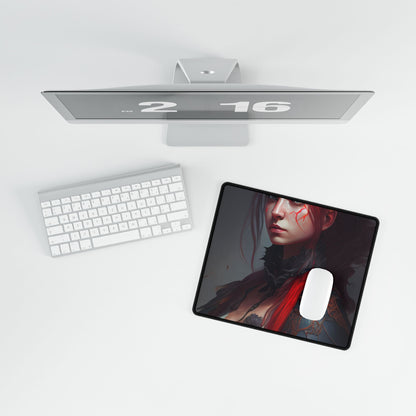 Vibrant Red Hair Female Portrait: Elegant Black Dress - Desk Mat