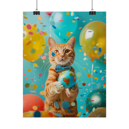 Charming Whiskers: Cat in Bow Tie with Mini Flag - Poster