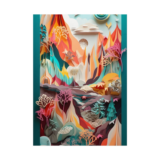 Realistic Paper Quilling Island Landscape: Green and Blue Natural Art - Poster
