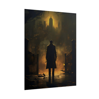 Urban Fantasy Detective: Moody City Skyline Reflection - Poster