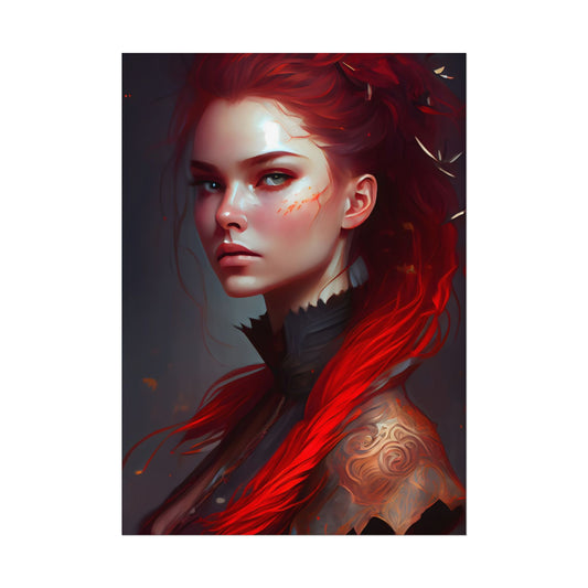 Serene Female Portrait: Red Hair Artwork in Elegant Dressing - Poster