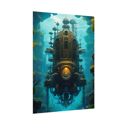Steampunk Underwater Odyssey: Captain Nemo's Nautilu Submarine Art - Poster