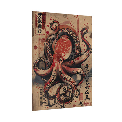 Stylized Octopus in Ukiyo-E Style: Japanese Artwork - Poster