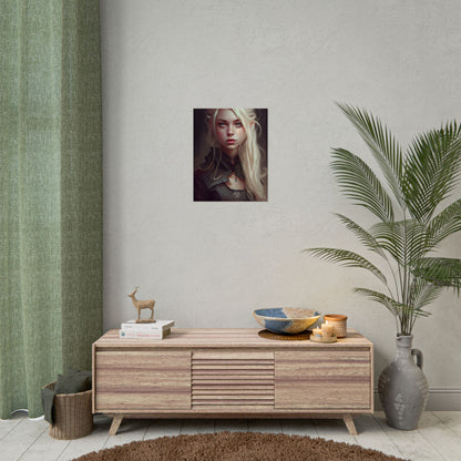 Blonde Portrait: Elegant Woman in Black Dress - Poster