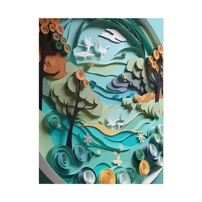 Eye-Catching Beach Landscape: Paper Quilling Art - Poster