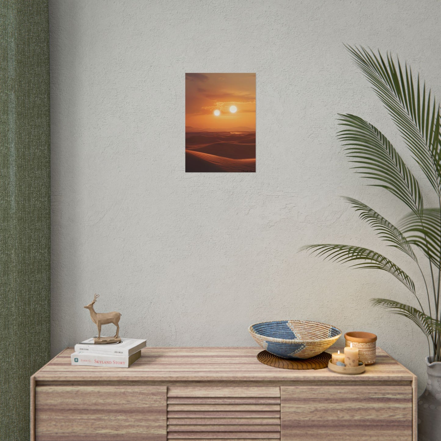 Serene Binary Sunset Artwork: A Peaceful Landscape - Poster